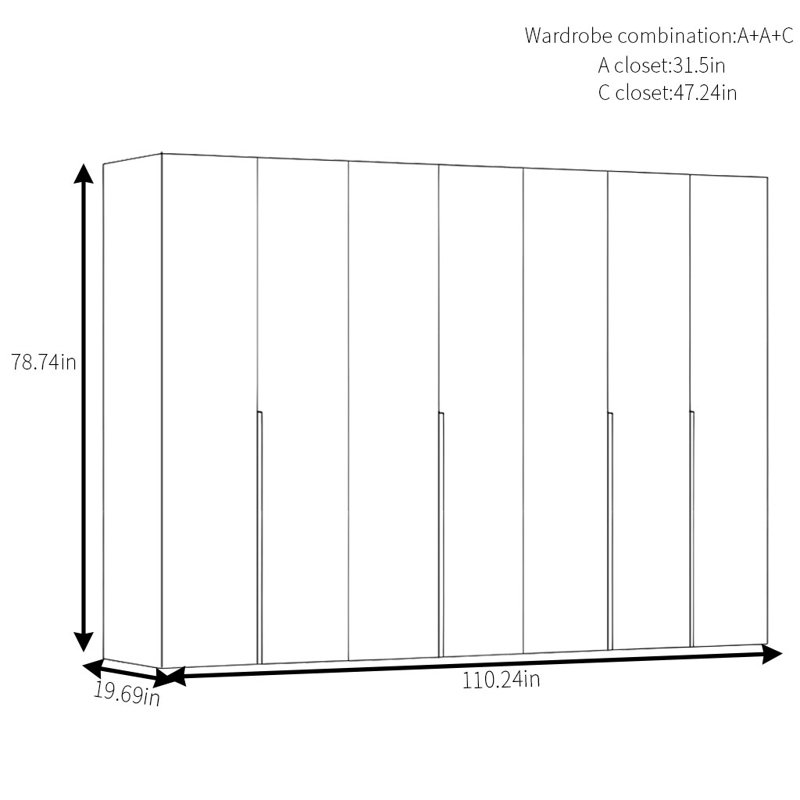 Simple Modern Walnut Wardrobe, 78.74" H x 110.24" W x 19.69" D