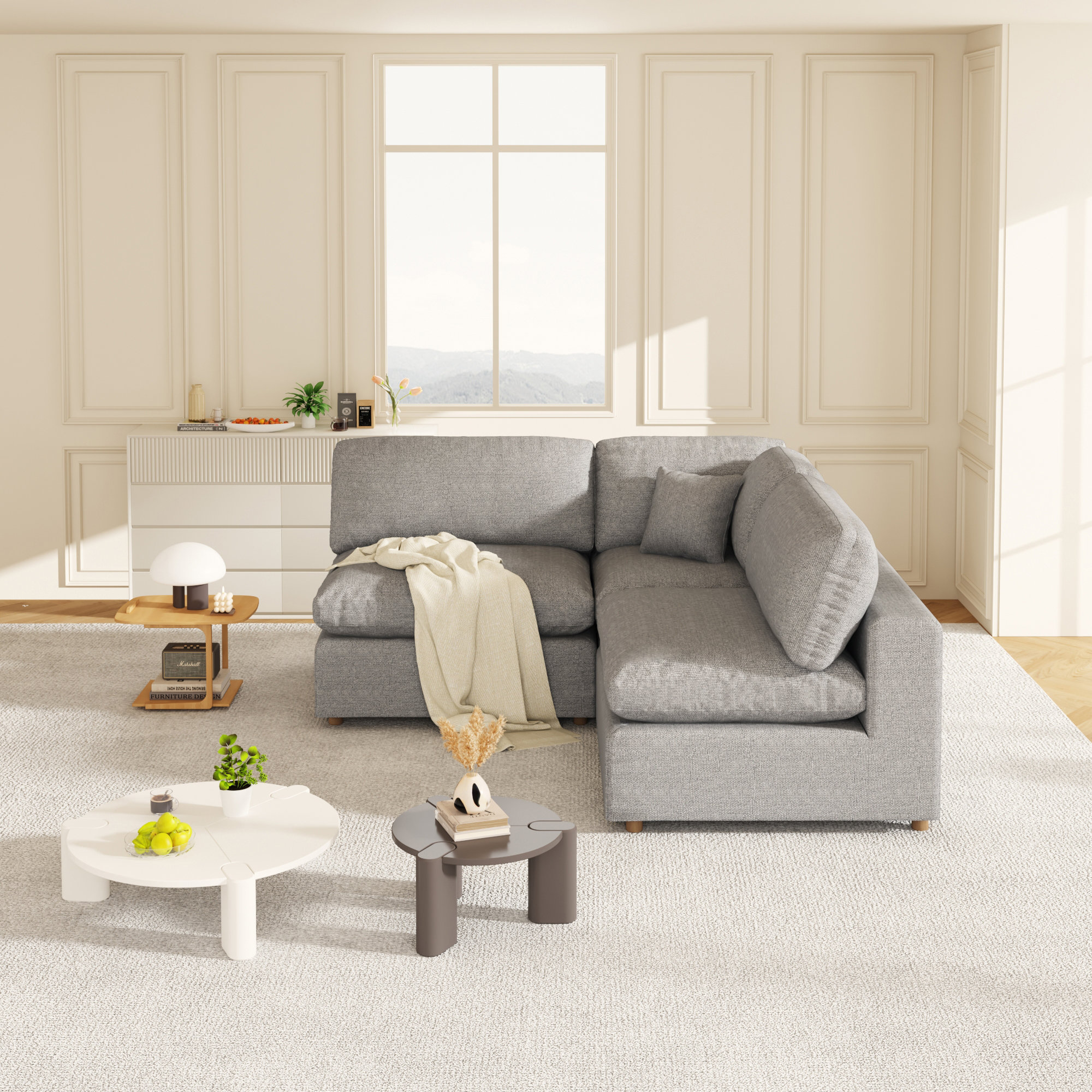 Jossa Upholstered L-Sectional, Gray Linen Blend