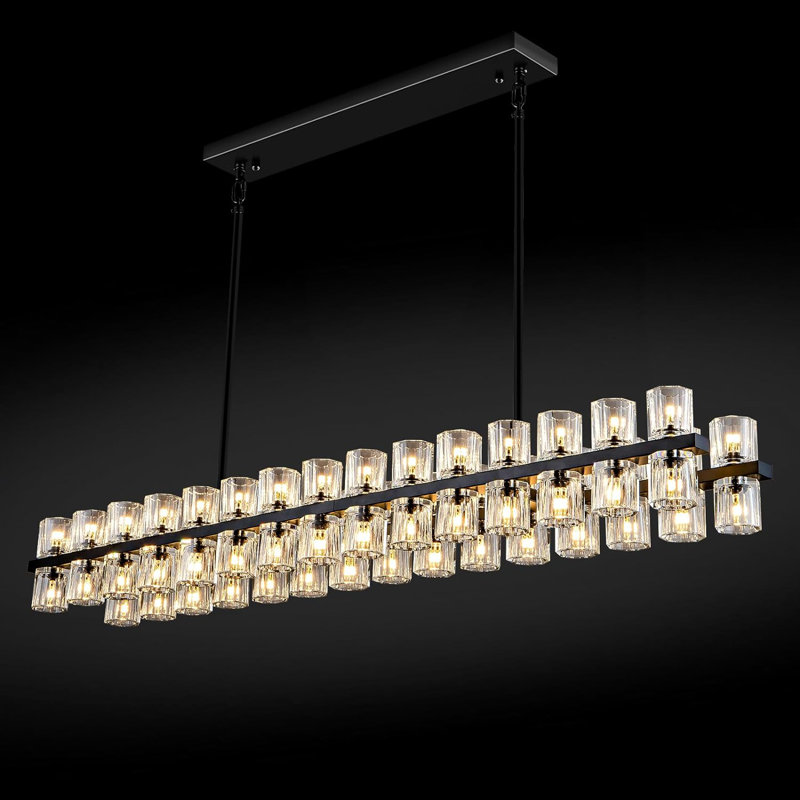 Jaylnn 60 - Light 54’’  Crystal Dimmable LED Kitchen Island Rectangle Chandelier(Includes 60XG4 Bulbs), Matte Black