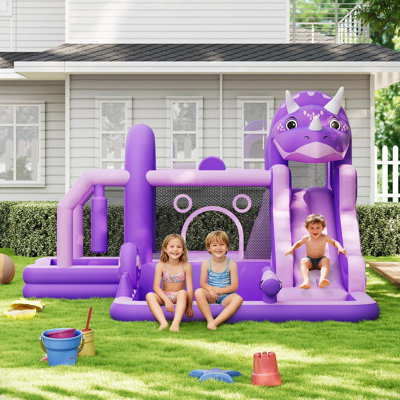 Jeu gonflable de dinosaure avec soufflerie - Trampoline, mur d'escalade et glissade pour enfants de 3 à 10 ans