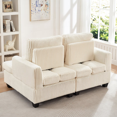 Dossier réglable en velours côtelé moelleux avec carré pour le salon. Blanc, mousse et ressort. 48,5 po de largeur, 61 de profondeur, 37 de hauteur, 138 lb Sièges modulaires, coussins de confort, structure en bois et en métal, accoudoirs à assemblage rapide