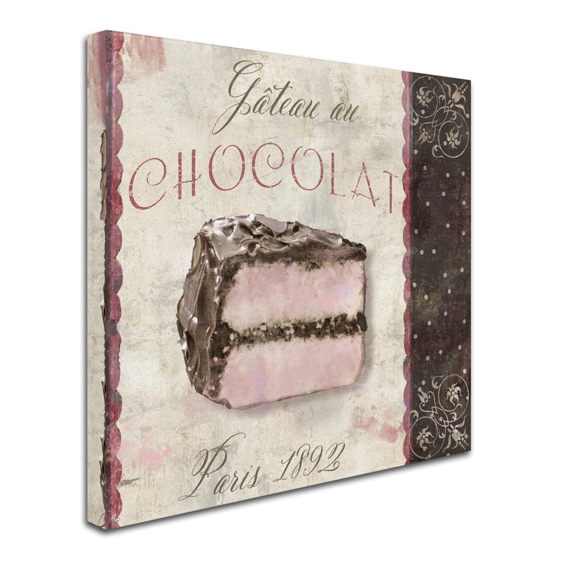 Vintage Parisian Chocolate Cake Canvas Art in Beige and Brown