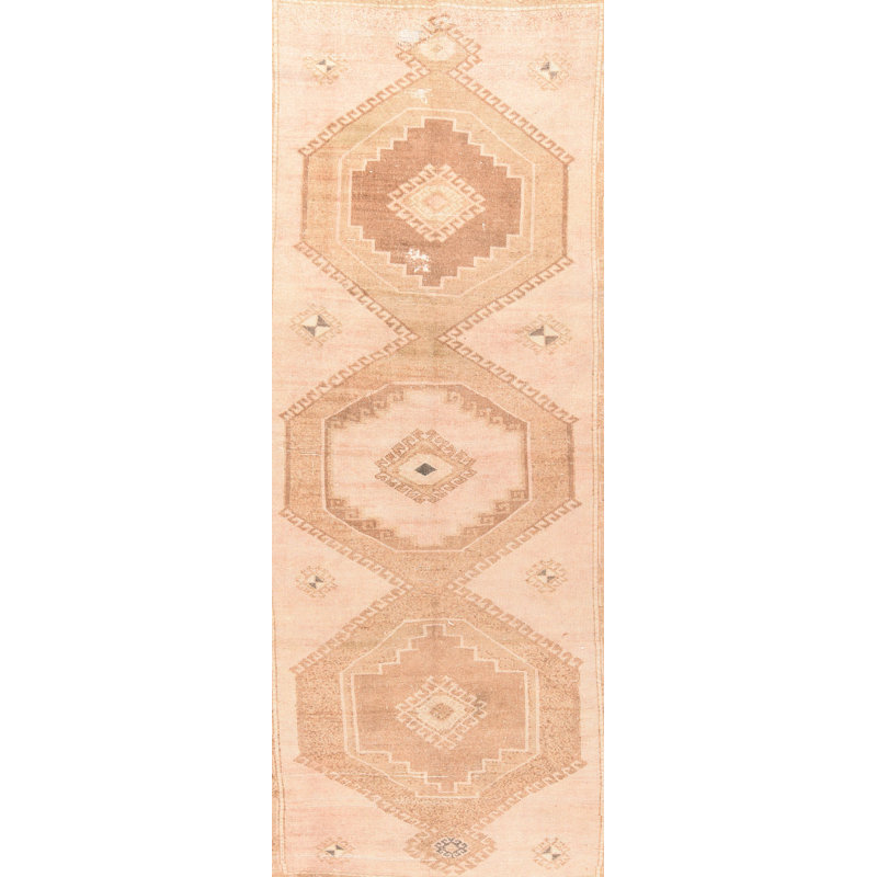 Tapis de couloir beige en laine noué à la main de conception unique 4 pi 9 po x 11 pi 2 po