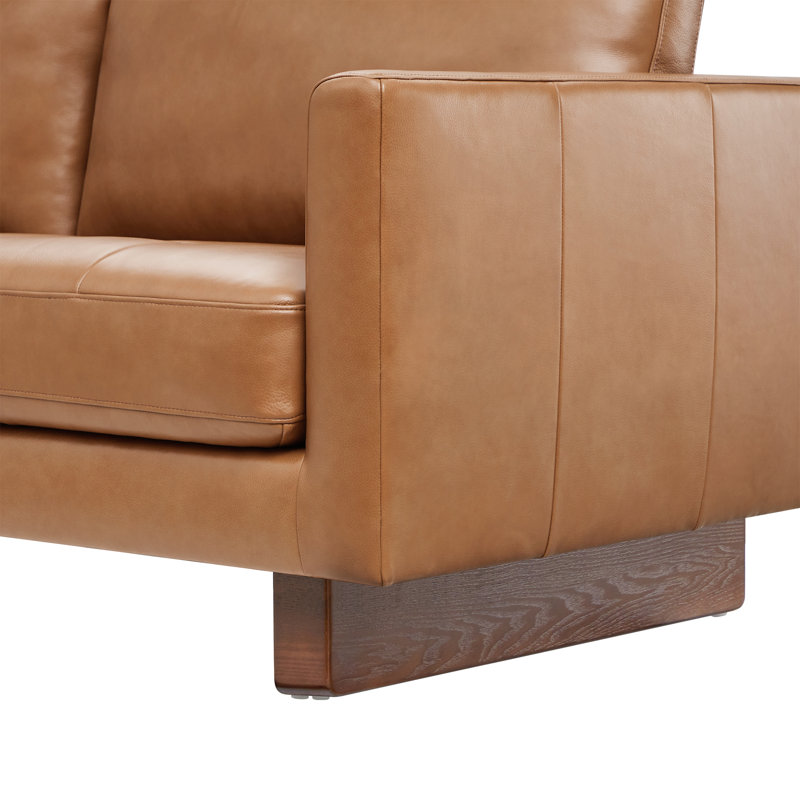 Canapé en cuir véritable 83,5 po Burgohy, Bois brun foncé