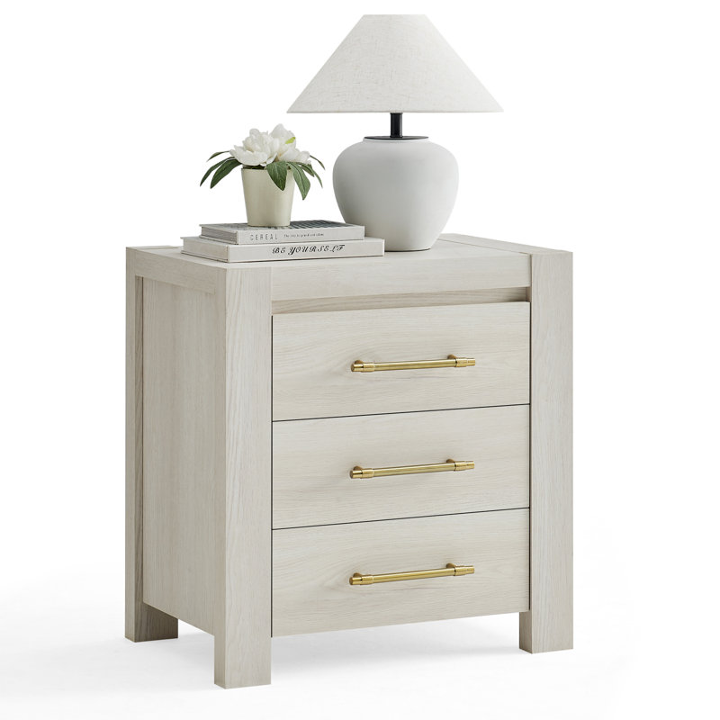 24''H Nightstand With 3 Drawer Storage, White