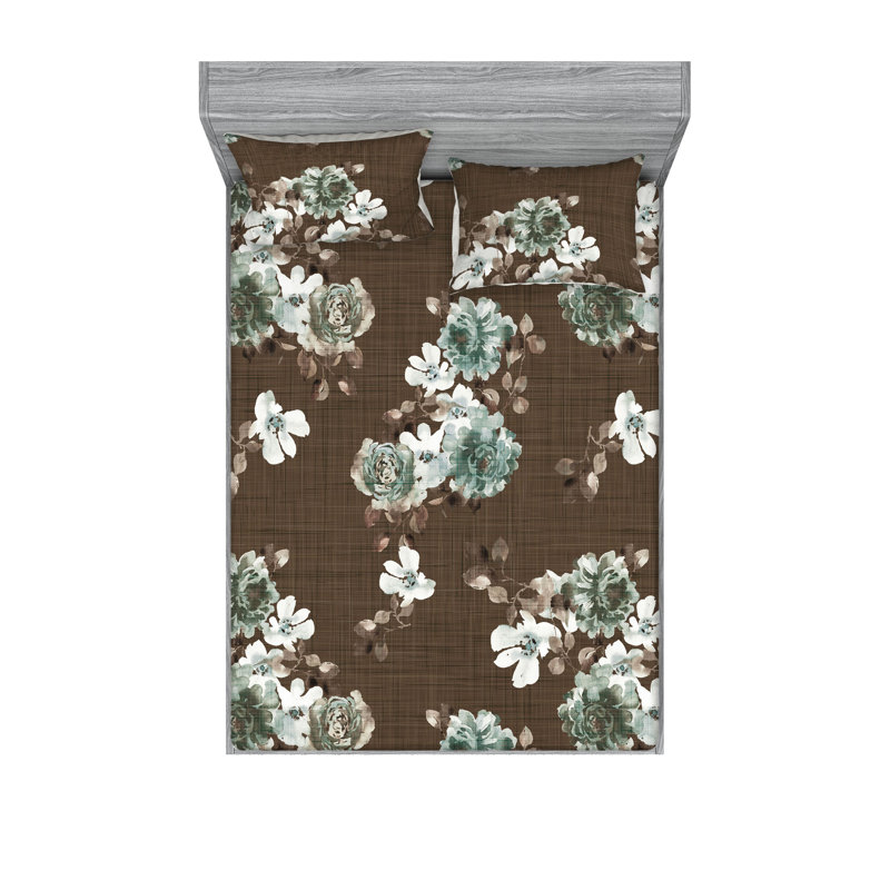 Drap-housse et taies décoratives 3 pièces Ambesonne, Taupe, amande, vert / floral
