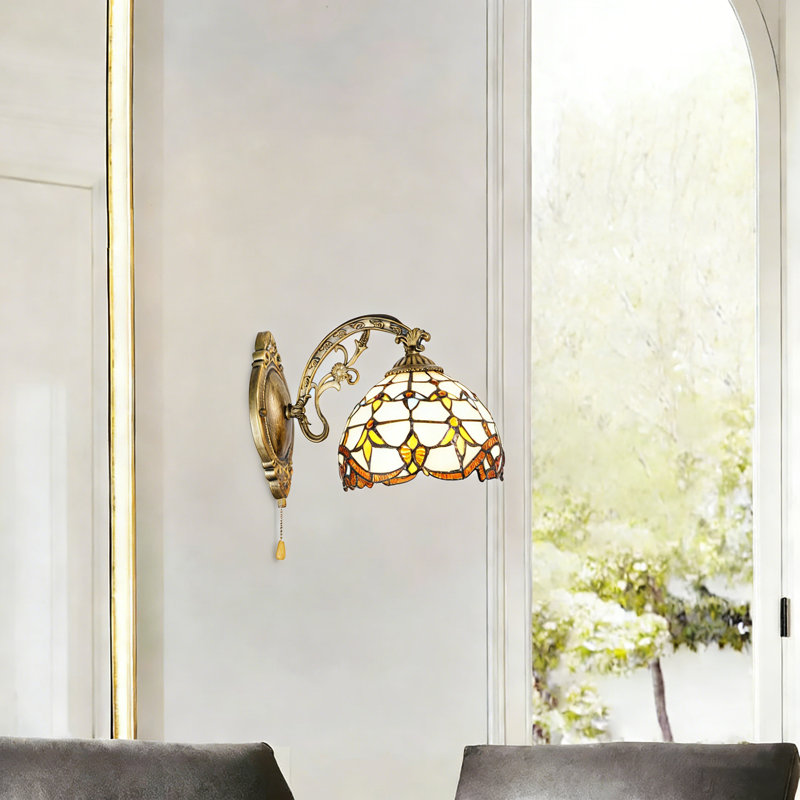 Applique murale rétro en vitrail avec cadre en métal bronze antique
