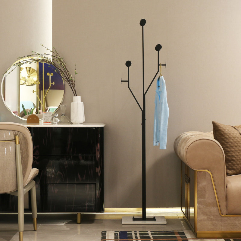 Steel Freestanding 8 - Hook Coat Rack with Elegant Marble Base, Rectangular Tube Tree-Shaped Style