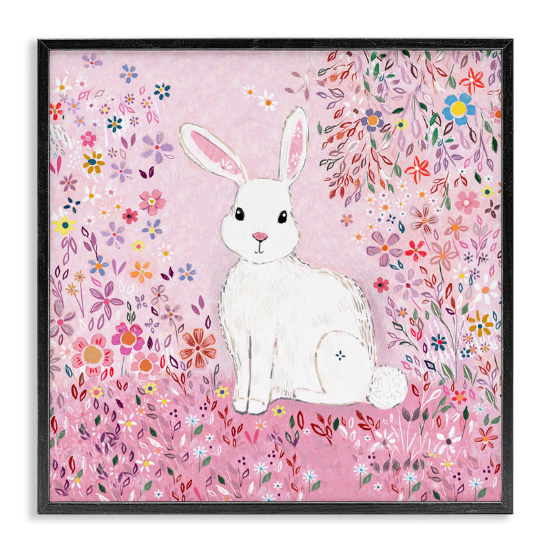 «Playful Flopsy Floral Rabbit», estampe numérique, conception de Clare Tupper, H 17 po x l 17 po, Giclée encadrée noir minuit