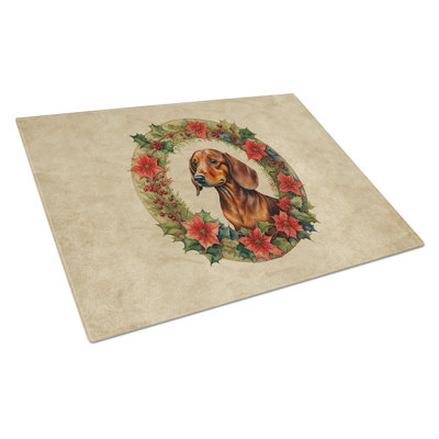 Dachshund Christmas Flowers Glass Cutting Board