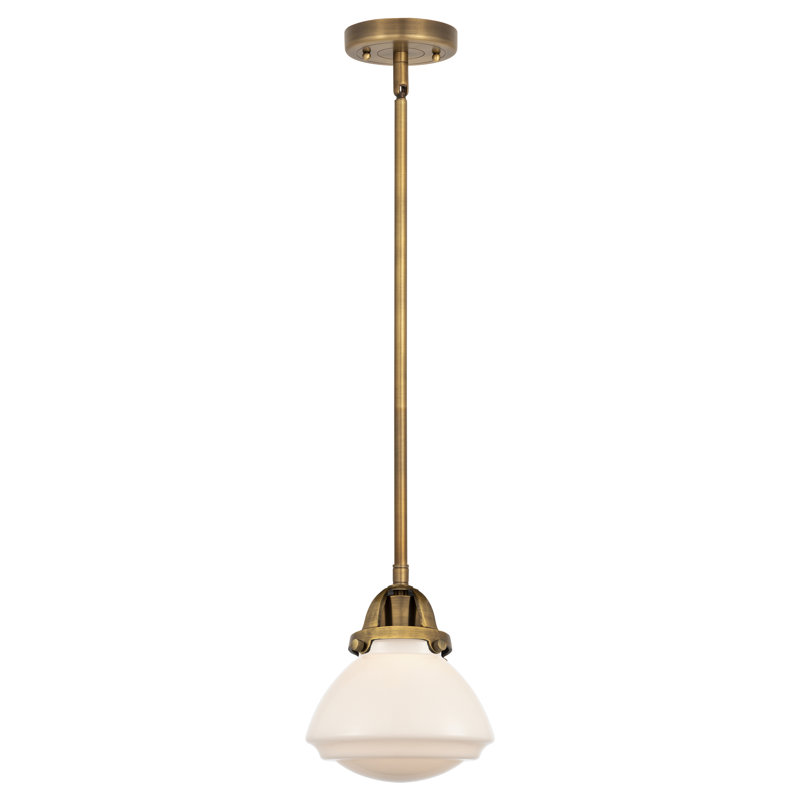 Nouveau 2 - Almarosa - Mini-luminaire suspendu 1 tige 7 po - Ampoule DEL - Abat-jour, Blanc mat, Laiton brossé