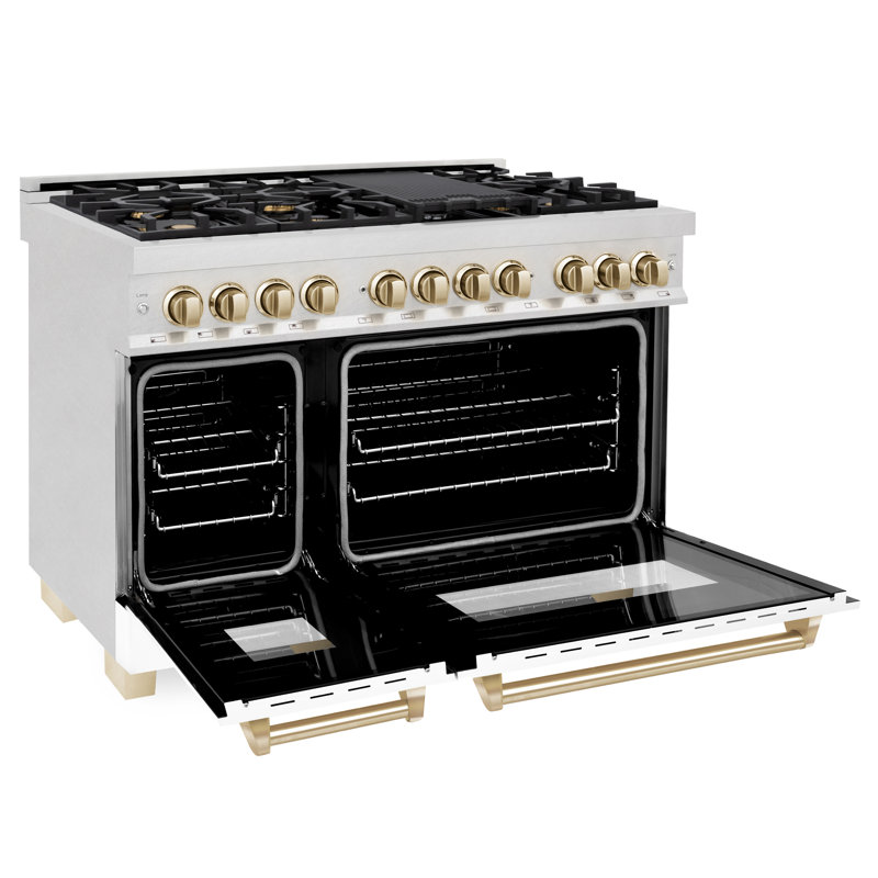 ZLINE Autograph 48" Legacy Dual Fuel Range in DuraSnow®, Satin/White Matte/Gold