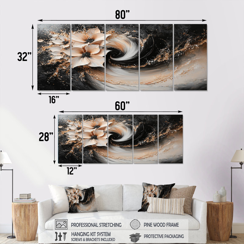 Farnworth - Art mural transitionnel - Art mural moderne sur toile, 5, H 32 po x l 80 po