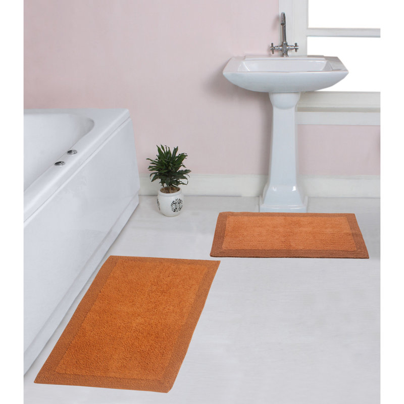 Luxury 100% Cotton Bath Rug (Set of 2) Reversible, Terracotta, 2PC Set (24"x40", 21"x34")