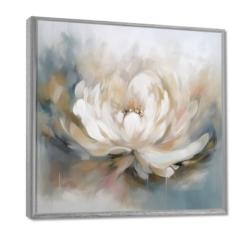 White Lotus Floral Melody, reproduction d'art sur toile, H 36 po x l 36 po, Reproduction avec cadre flottant, Argent argent