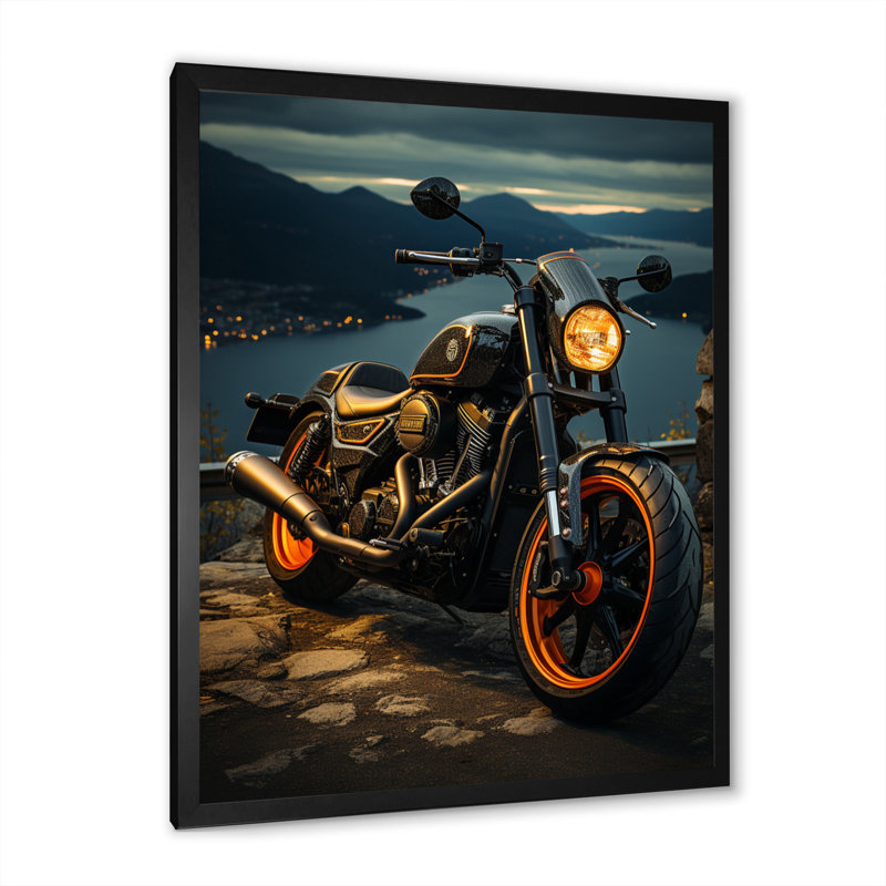 Amandla, orange, moto noire, Wanderlust I, H 20 po x l 12 po x P 1 po, Cadre photo noir