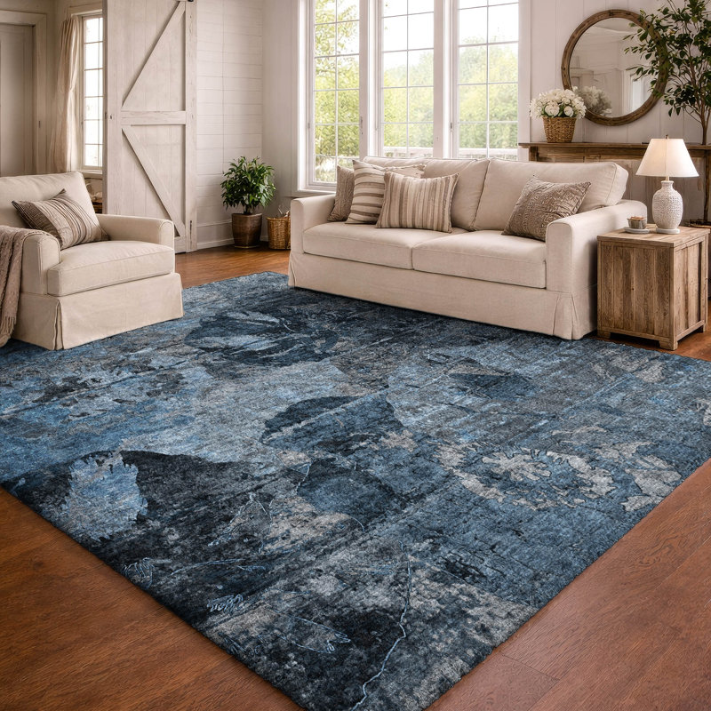 Premium Machine Washable Dream Shag ADS555 Abstract Fauna Rug, Denim, 10' x 14'