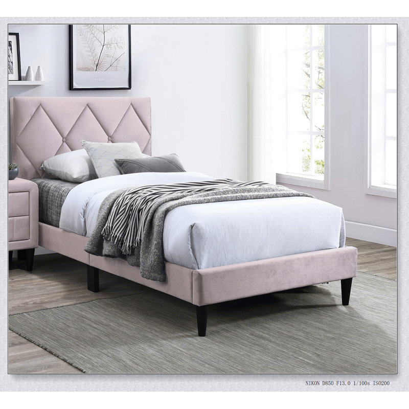 Structure de lit moderne avec tête de lit pour la chambre à coucher, Rose clair
