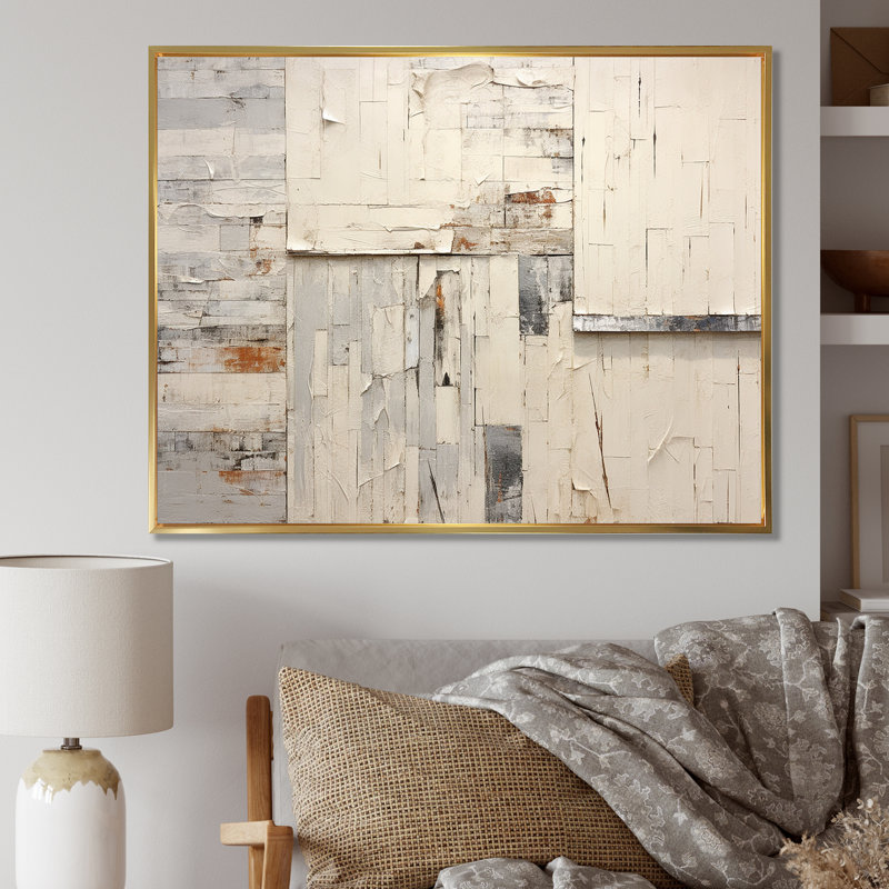 Gros plan sur une porte de grange beige - Grange_106689, H 16 po x l 32 po x P 1 po, Cadre flottant doré
