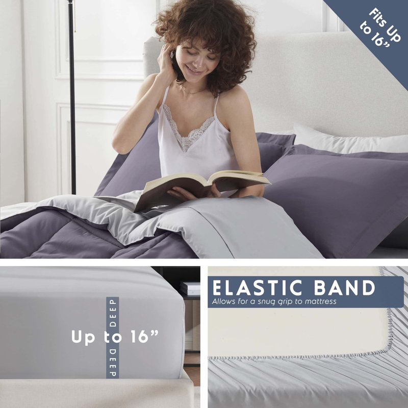Bed-in-A-Bag Reversible Comforter Set with Bed Sheets & Down Alternative Pillows, King Comforter + 8 Additional Pieces