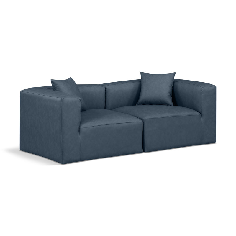 Canapé modulaire 2 pièces rembourré, Cuir végétalien bleu marine