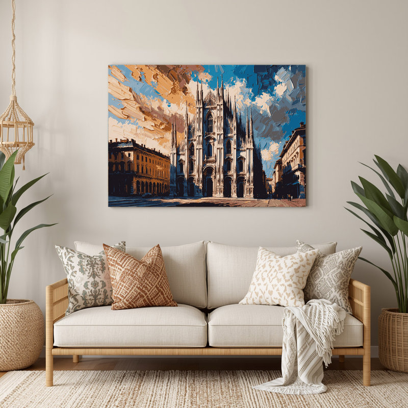 Art mural métallique en cités avec villes Milan, Italie, H 240 po x l 288 po x P 0,05 po