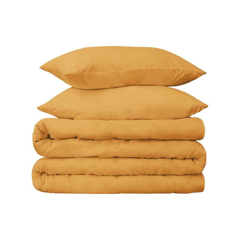 Edmont 530 Thread Count Certified Egyptian Cotton Blend Solid Duvet Cover Set with Pillow Shams, Full / Queen, Gold