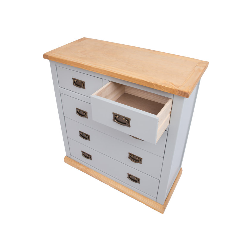 Dotson 90 cm W Chest of 5 Drawers, Light Brown/Grey/Antique Brass