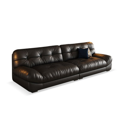 Causeuse-coussin modulable noire en cuir véritable