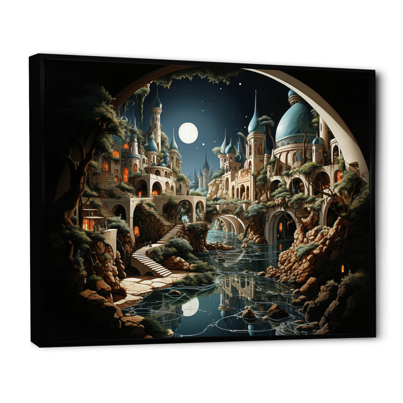 Surréalisme City Infinite Illusions I, Cadre flottant noir, H 12 po x l 20 po x P 1 po