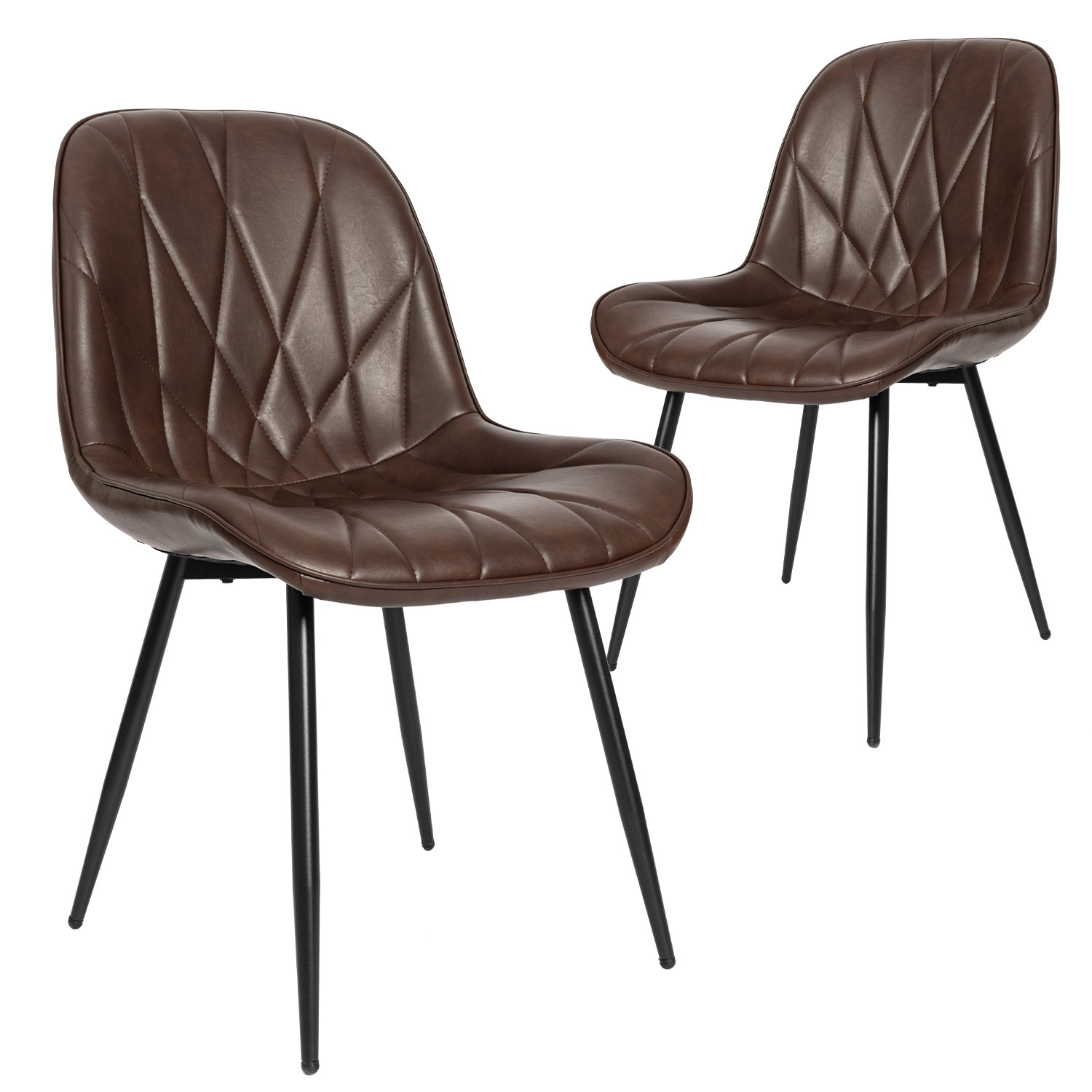 George Oliver Faux Leather Dining Chairs Set Of 2, Mid-century Modern Comfy  Upholstered Armless Side Chairs With Metal Legs, Dark Brown | Wayfair, image size:1500x1500