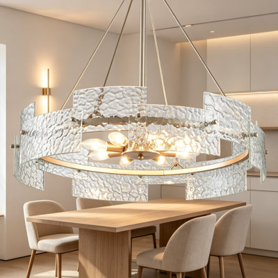 Lustre tambour moderne 26 lumières 8 pouces, luminaire suspendu en verre argenté, hauteur réglable pour salle à manger, salon, îlot de cuisine, bureau