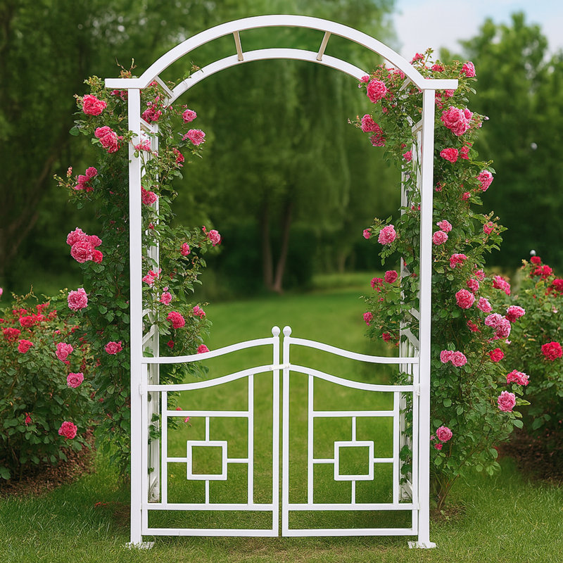 Arche de jardin en aluminium avec barrière, Blanc
