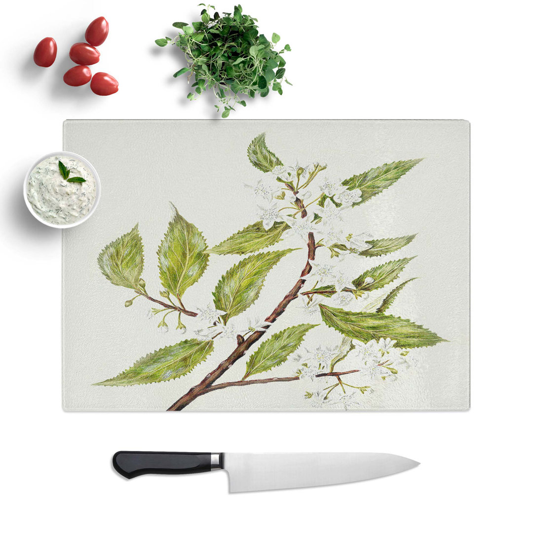 Tempered Glass White Flowers by Sarah Featon Chopping Board
