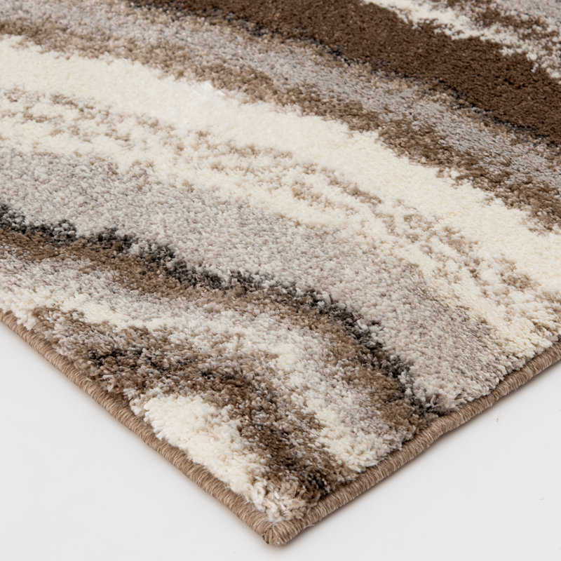 Tapis intérieur en polypropylène / polyester brun à motif abstrait Cosey, Rectangle 7 pi 10,5 po x 9 pi 10,1 po