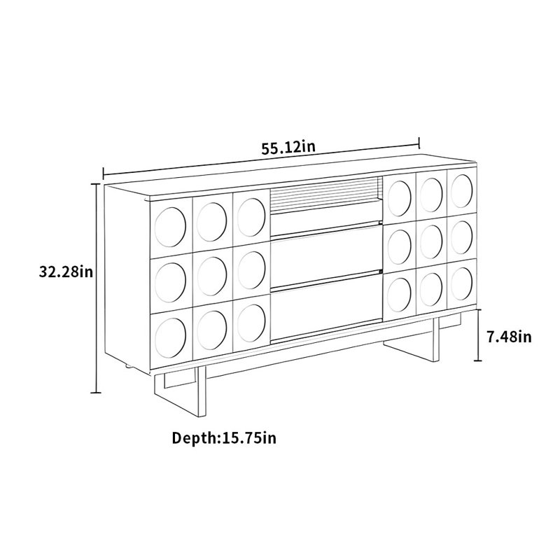 Buffet Retro Pastry, Noir, H 32,28 po x l 55,12 po x P 15,75 po