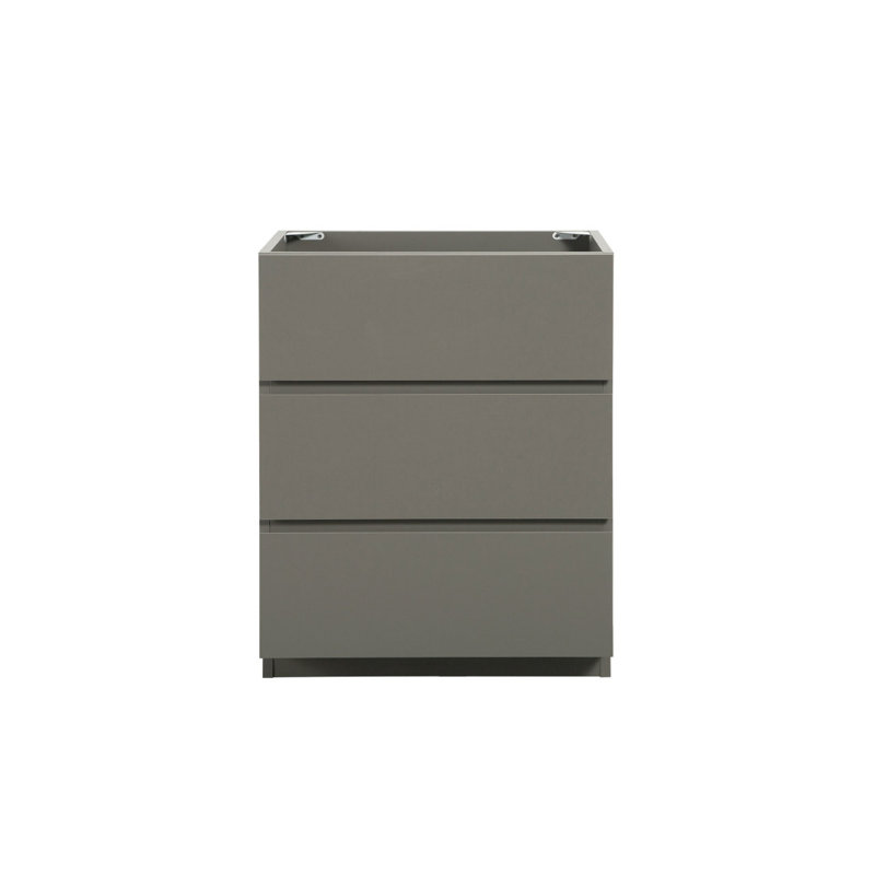 Alice-24F-102, armoire de plancher SANS bassin, couleur grise, avec trois tiroirs, pré-assemblé