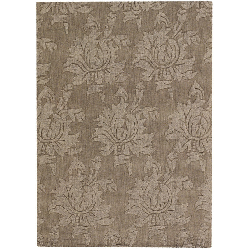Boris Hand Tufted Wool Taupe Loop Pile Cut High Low Floral Transitional Area Rug, Rectangle 7' x 10', Brown