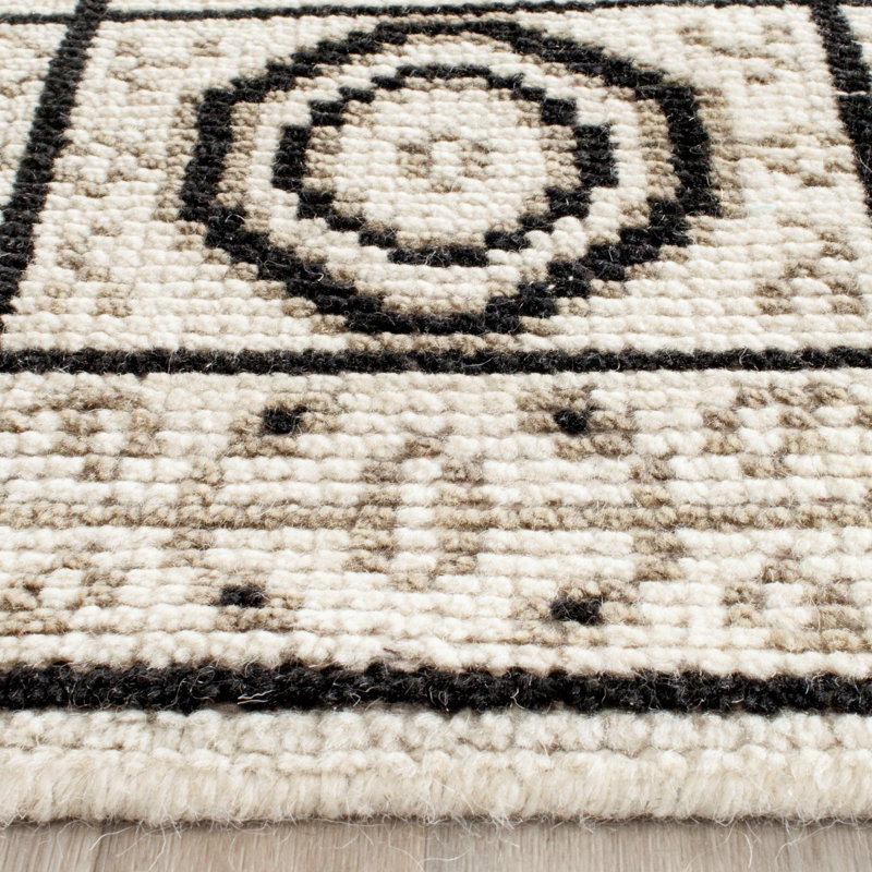 Tapis ivoire / gris en laine / coton noué à la main Chrystal, Rectangle 5 pi x 8 pi