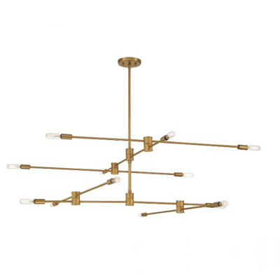 Lustre linéaire spoutnik moderne en laiton chaud à 12 lumières Jordy