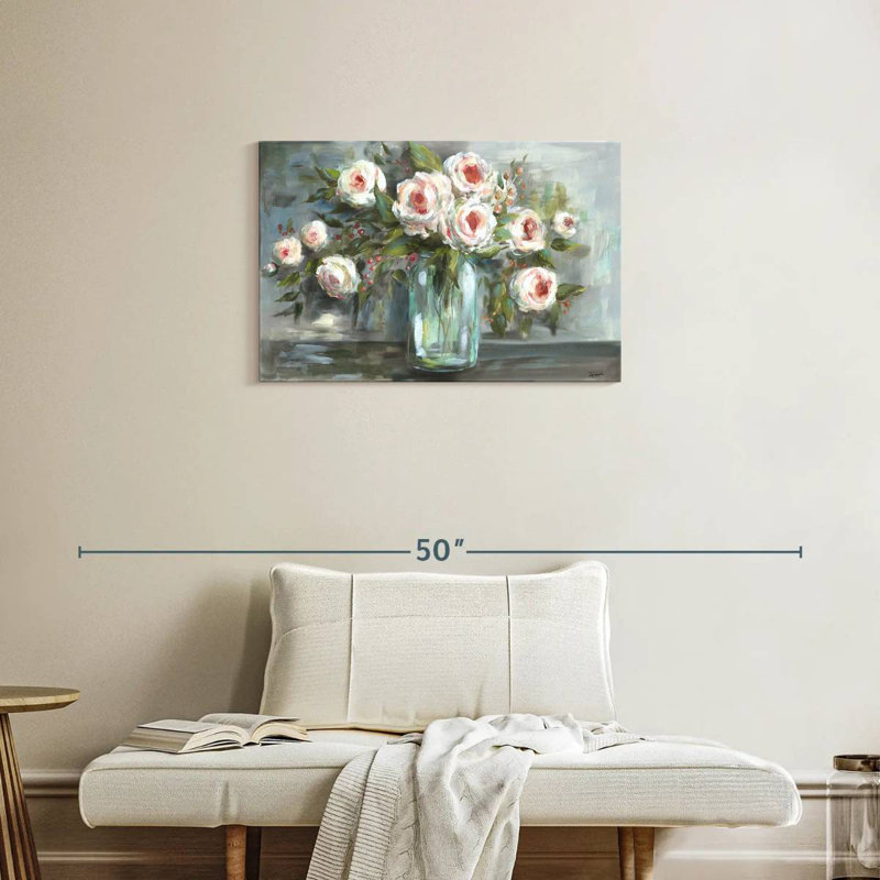 Harnek, fleurs roses, nature morte, paysage, H 20 po x l 30 po