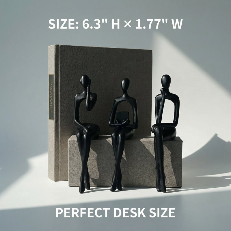 3pcs Modern Minimalist Human Figure Sitting Pose Resin Ornaments,, Black