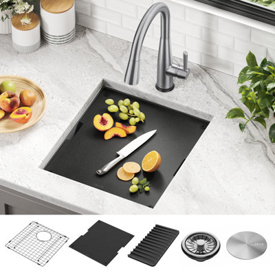Delta Rivet™ 17" L Workstation Bar Prep Kitchen Sink Undermount 16 Gauge Stainless Steel Single Bowl with WorkFlow™ Ledge