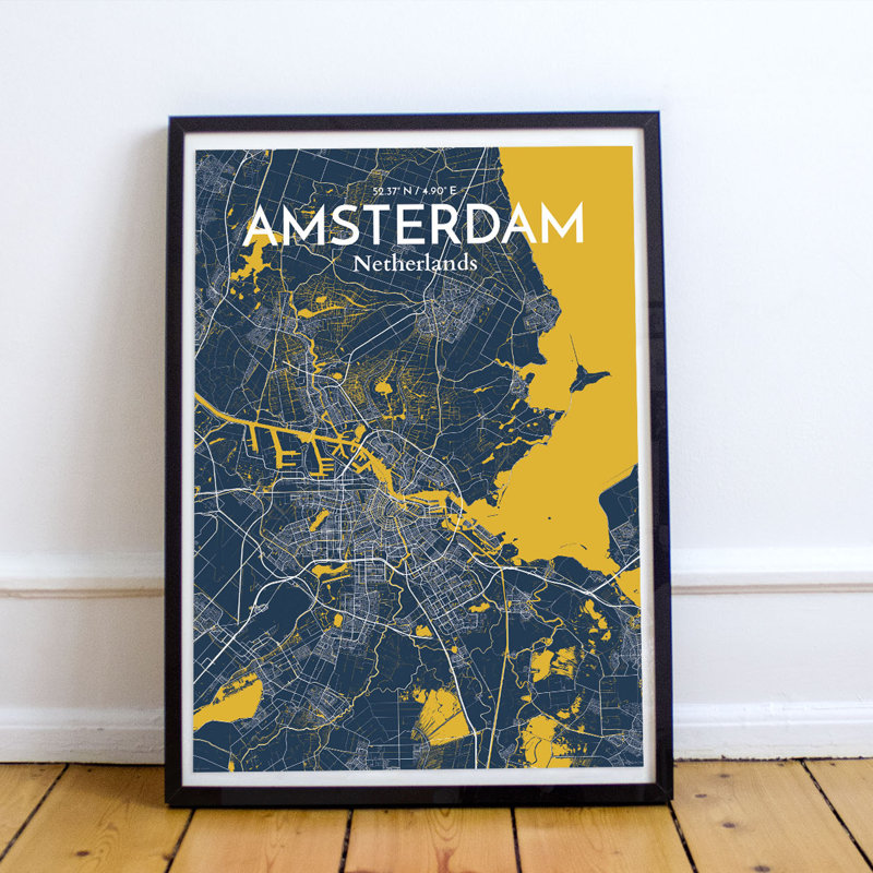 Amsterdam City Map - No Frame Print, 70cm H x 50cm W x 0.13cm D