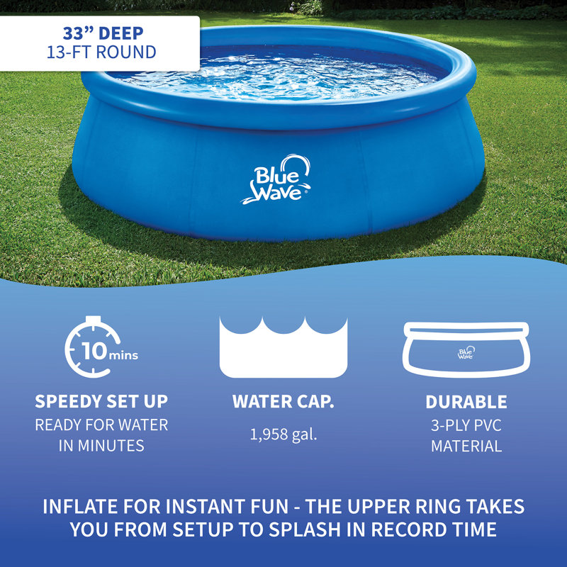 Blue 13ft Round Inflatable Above Ground Pool with Cover