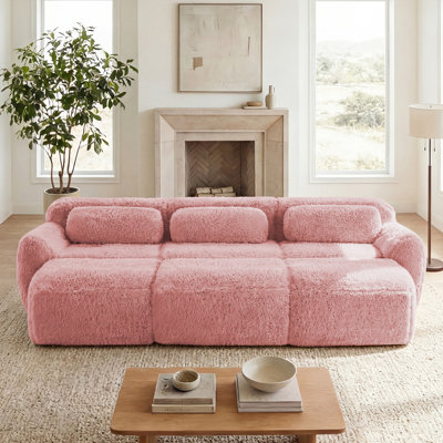 3 - Seater Pink Modular With Fabric, 32d High Resilience , , No Assembly Required, Non Slip Bottom For Home Use Sectional Soft , Combination Base Living Room Furniture