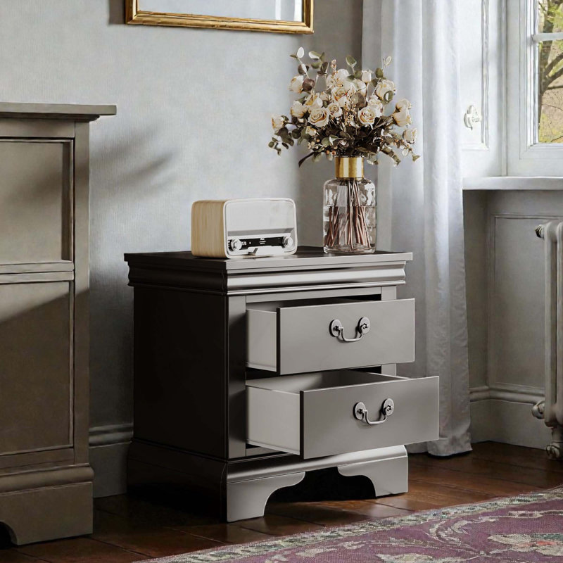 Table de chevet classique en bois avec 2 tiroirs pour le rangement de la chambre à coucher et l'organisation de vos essentiels de chevet