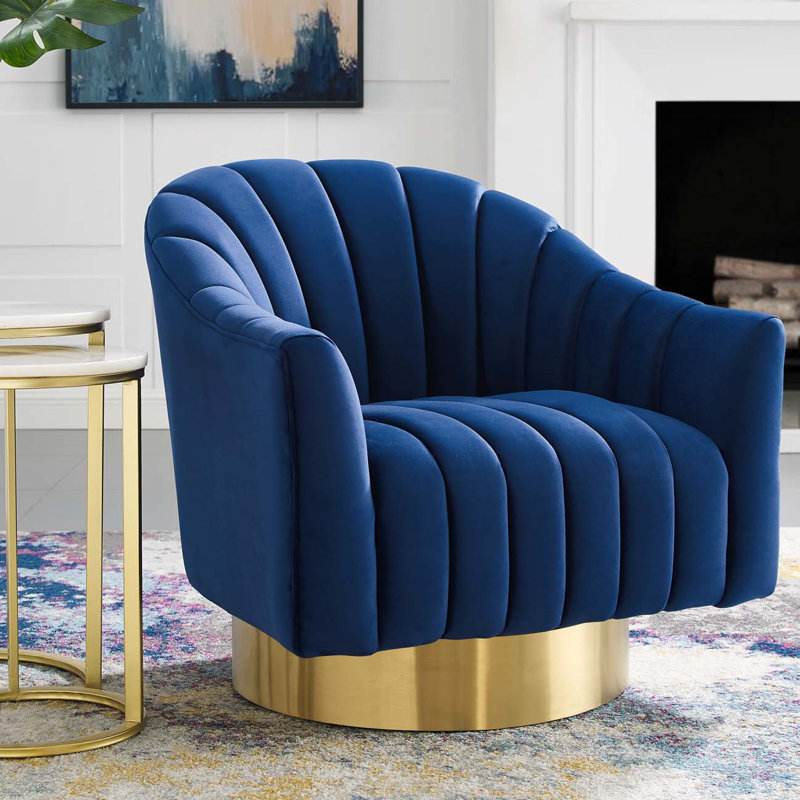 Fauteuil pivotant en velours Buiant, Bleu marine