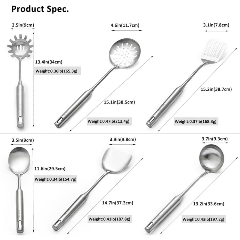 Stainless Steel 6-Piece Kitchen Utensil Set with Hollow Handles