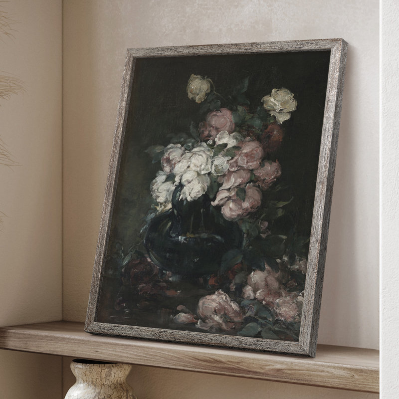 Reproduction florale rétro Lxxxi encadrée - bois massif, H 11 po x l 9 po